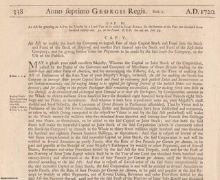 Item #609375 South Sea Bubble : National Debt Act 1720 c. 5. An Act to Enable The South Sea...