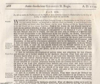 Item #609405 Saint Catherine Coleman Act 1738 c. 17. An Act to Enable The Parishoners of The...