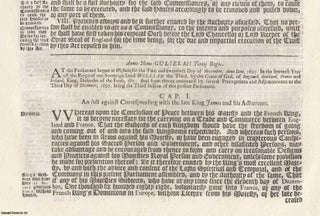 Item #609428 Correspondence with the Pretender Act 1697 c. 1. An Act Against Corresponding with...