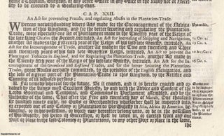 Item #609431 Plantation Trade Act 1695 c. 22. An Act for Preventing Frauds and Regulating Abuses...