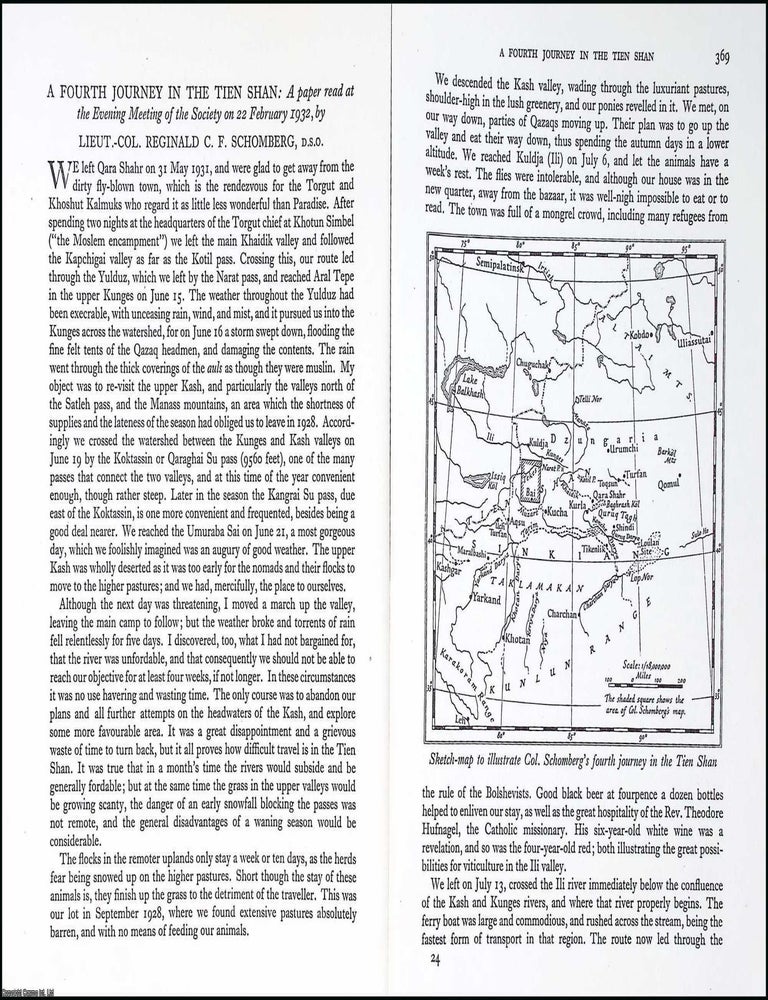 Item #609621 A Fourth Journey in The Tien Shan. 15 pages, 2 plates. An article printed in 1932,...