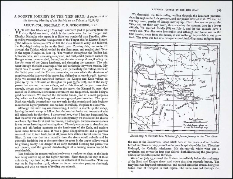 Item #609621 A Fourth Journey in The Tien Shan. 15 pages, 2 plates. An article printed in 1932,...