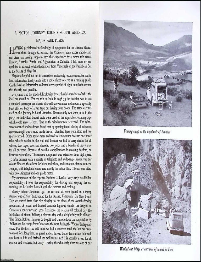 Item #610034 A Motor Journey Round South America. 13 pages, 4 plates, 1 illustrated map. An...