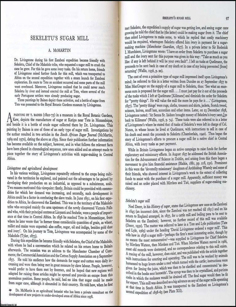 Item #610557 Sekeletu, Chief of the Makololo Tribe & His Sugar Mill. An original article from the...