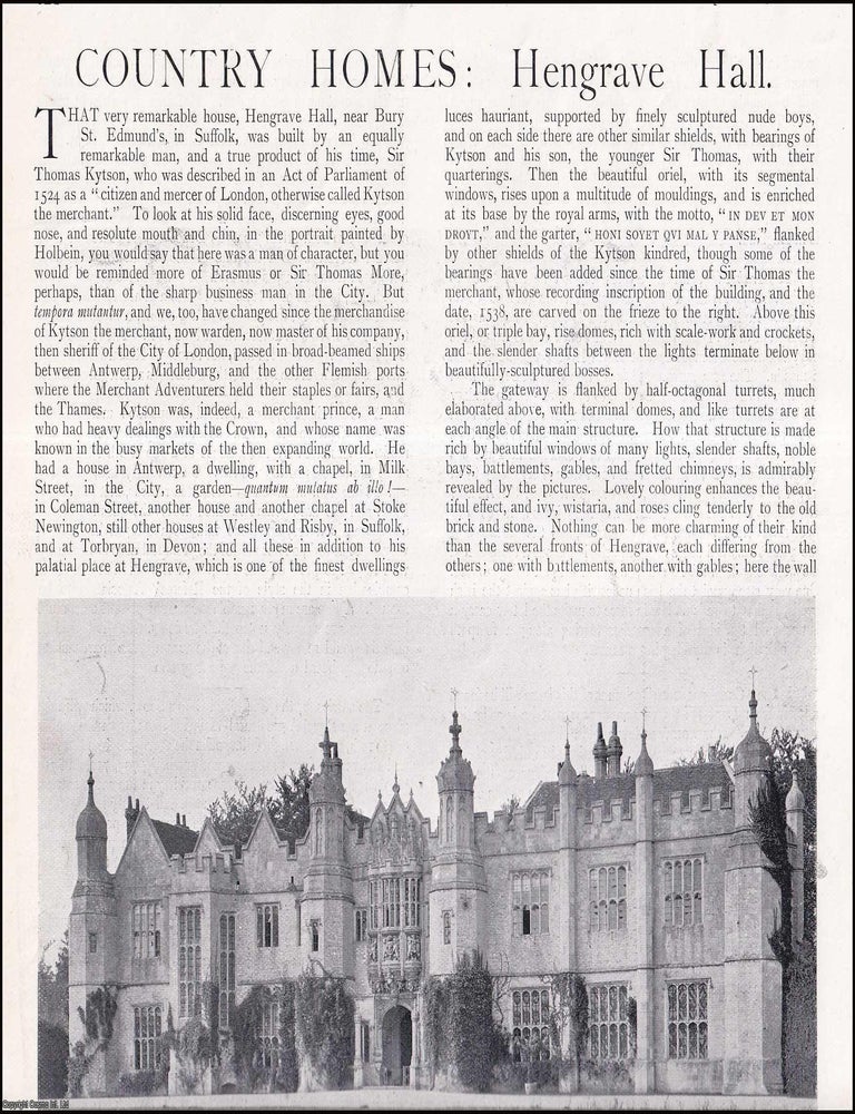 Item #611543 Hengrave Hall, Bury St. Edmunds, Suffolk. Several pictures and accompanying text,...