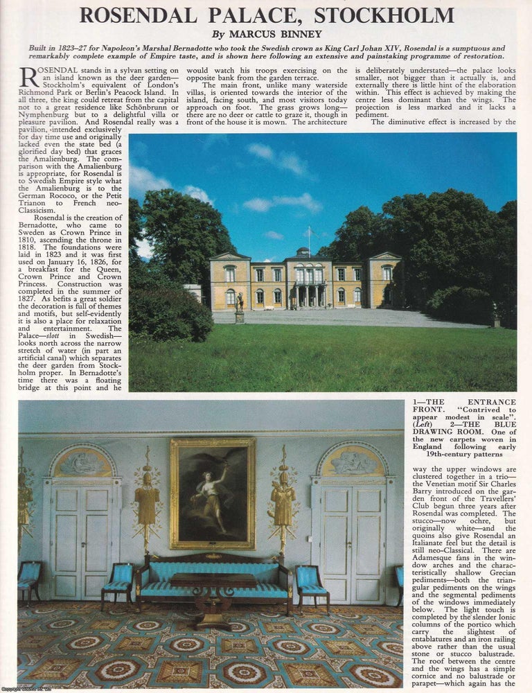 Item #613311 Rosendal Palace, Stockholm. Several pictures and accompanying text, removed from an original issue of Country Life Magazine, 1985. Marcus Binney.