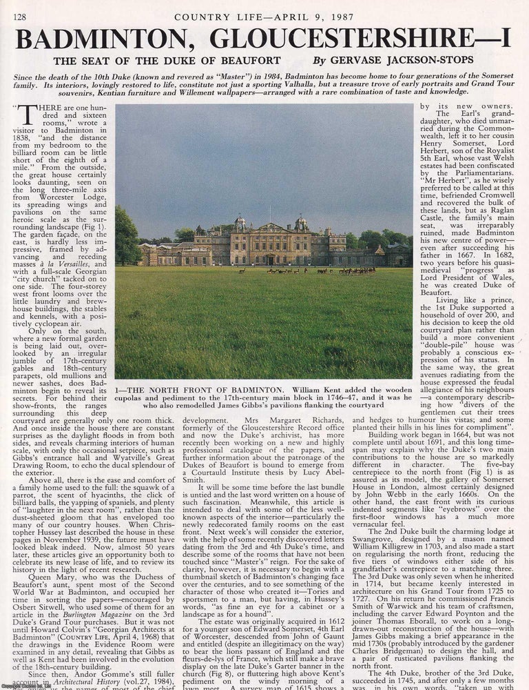 Item #613561 Badminton, Gloucestershire. The Seat of The Duke of Beaufort - Part I only. Several...