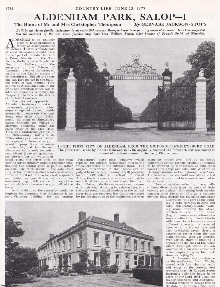 Item #613606 Aldenham Park, Salop. The Home of Mr and Mrs Christopher Thompson - Parts I and III...