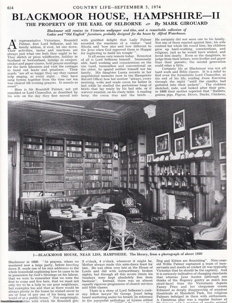 Item #613616 Blackmoor House, Hampshire. The Property of The Earl of Selborne - Part II only....