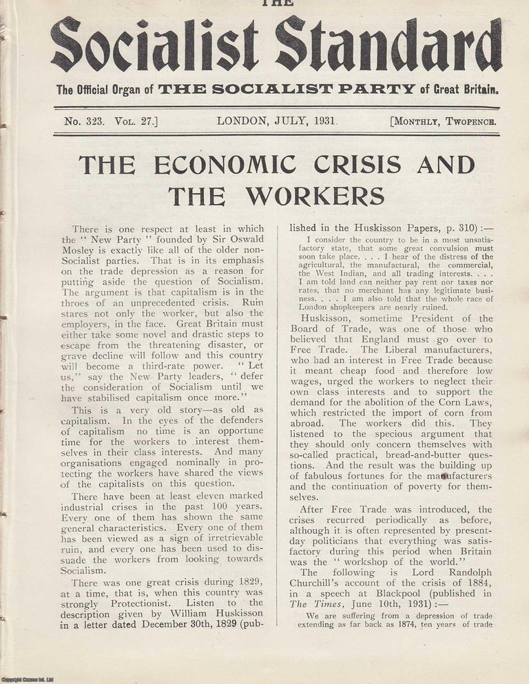Item #613641 The Economic Crisis and The Workers. A short article contained in a complete 16 page...