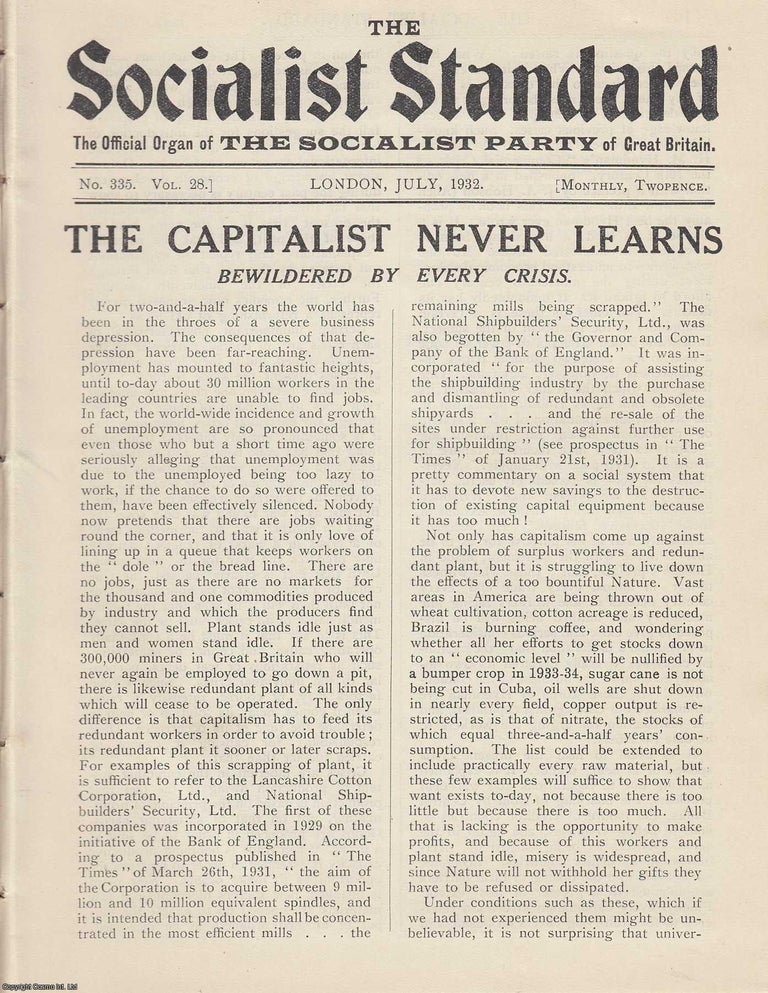 Item #613653 The Capitalist Never Learns. Bewildered by Every Crisis. A short article contained...