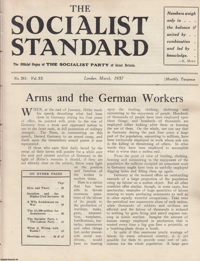 Item #613657 Arms and The German Workers. A short article contained in a complete 16 page issue...