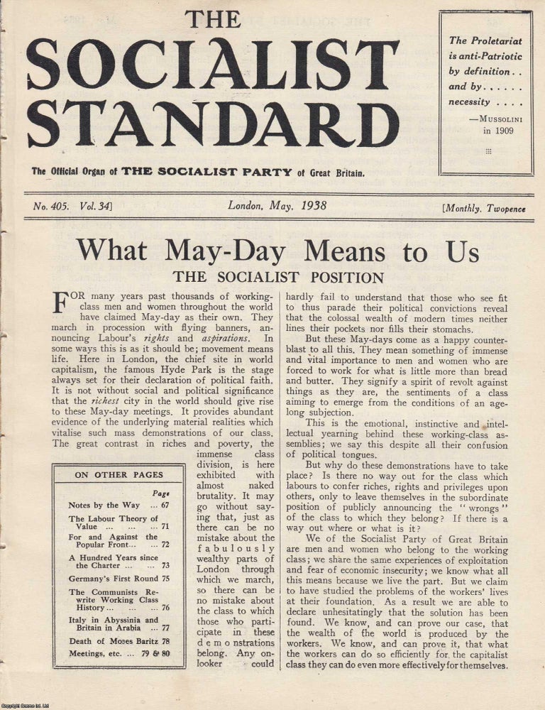 Item #613671 What May-Day Means to Us. The Socialist Position. A short article contained in a complete 16 page issue of The Socialist Standard, The Socialist Party of Great Britain, November 1929. No 303, Vol 27. Socialist Party of Great Britain.