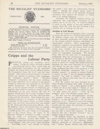 Cripps and the Labour Party. A short article contained in a complete 16 page issue of The Socialist Standard, The Socialist Party of Great Britain, November 1929. No 303, Vol 27.