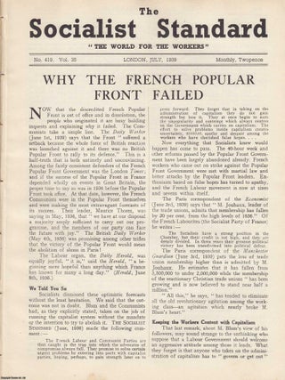 Why The French Popular Front Failed. A short article contained in a complete 16 page issue of The Socialist Standard, The Socialist Party of Great Britain, November 1929. No 303, Vol 27.