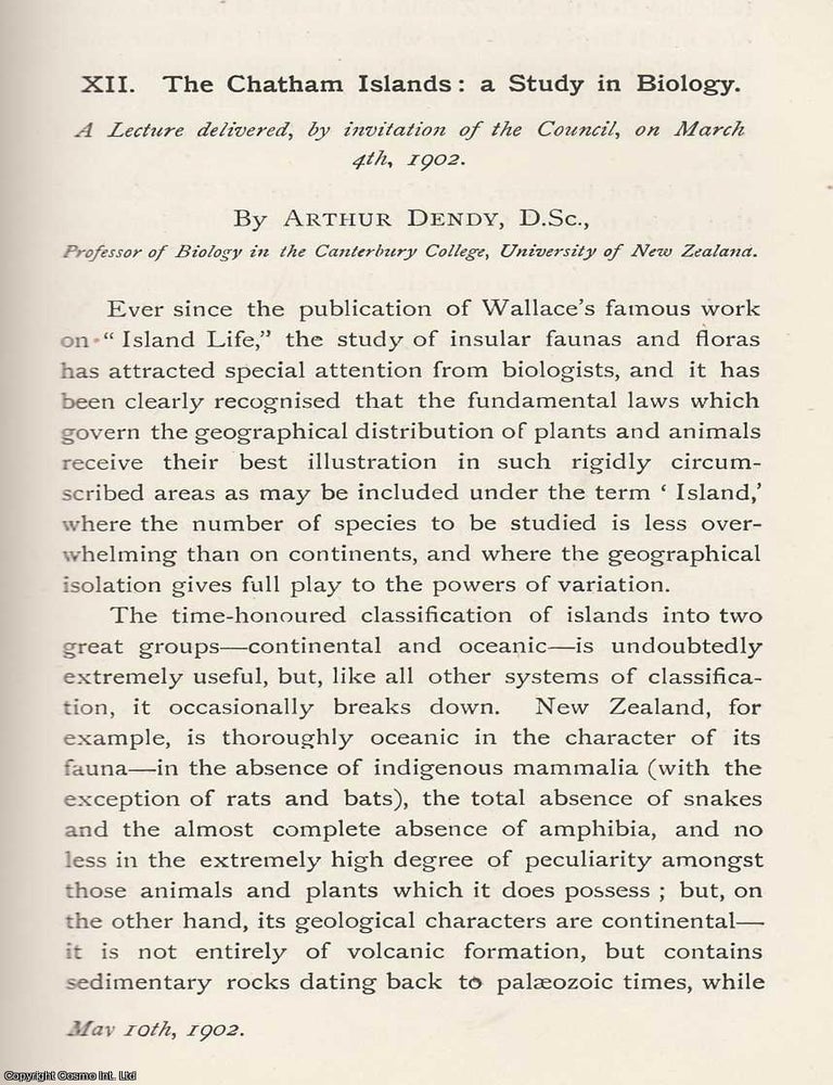 Item #615386 The Chatham Islands: A Study in Biology. An original article from the Memoirs of the...