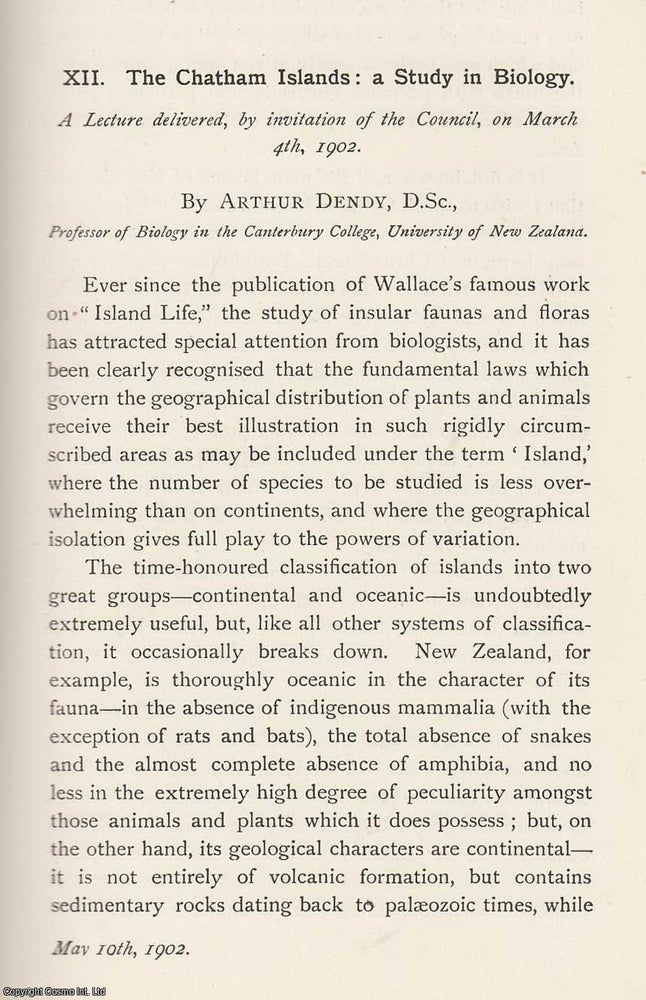 Item #615386 The Chatham Islands: A Study in Biology. An original article from the Memoirs of the...