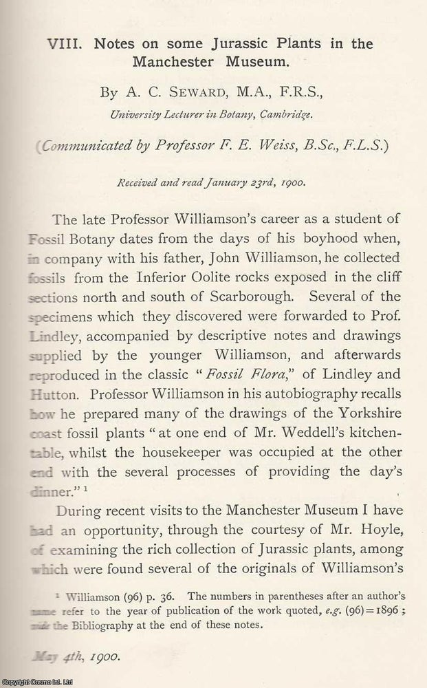 Item #615412 Jurassic Plants in The Manchester Museum. An original article from the Memoirs of...