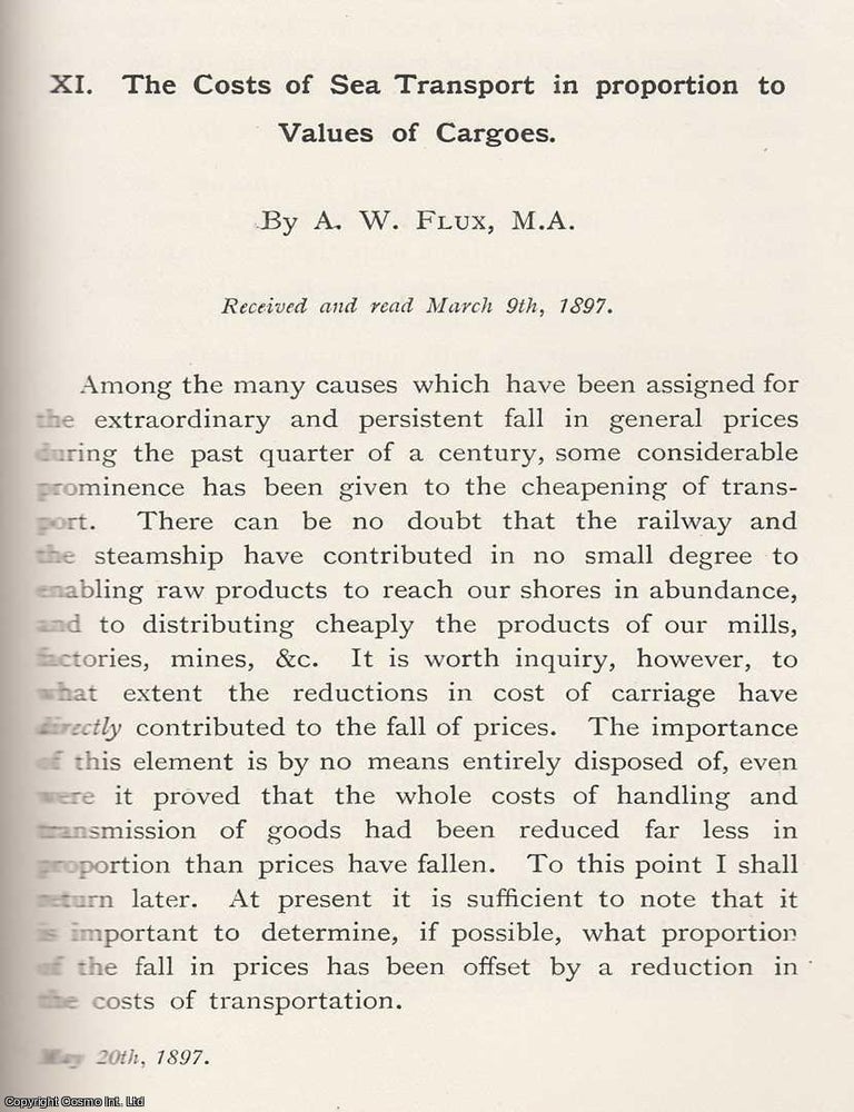 Item #615456 The Costs of Sea Transport in Proportion to Values of Cargoes. An original article...