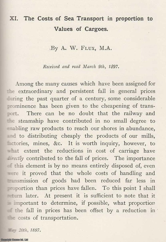 Item #615456 The Costs of Sea Transport in Proportion to Values of Cargoes. An original article...