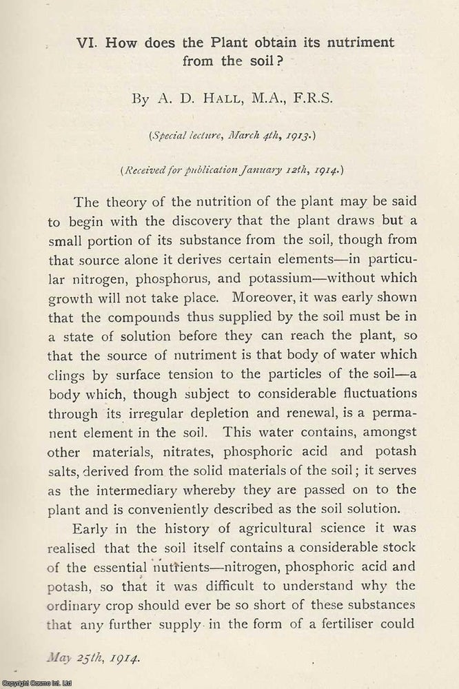 Item #615562 How Does The Plant Obtain its Nutriment from The Soil? An original article from the...