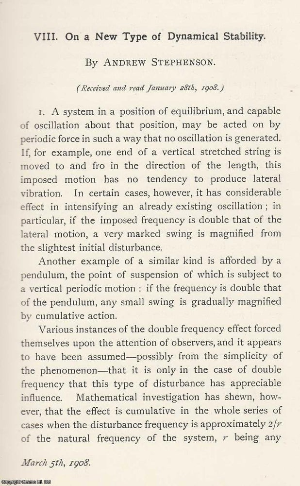 Item #615620 A New Type of Dynamical Stability. An original article from the Memoirs of the...