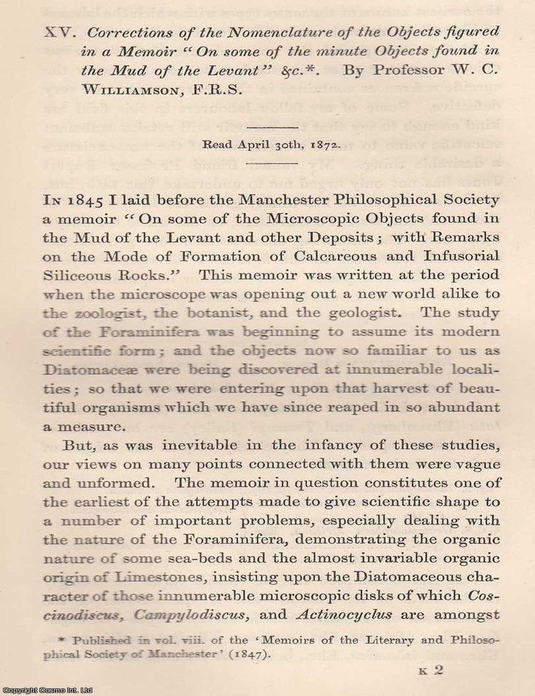 Item #615641 Corrections of The Nomenclature of The Objects Figured in a Memoir 'On some of The...
