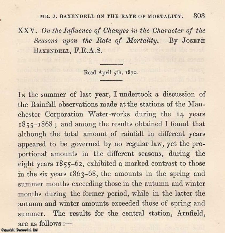 Item #615714 The Influence of Changes in The Character of The Seasons upon The Rate of Mortality....