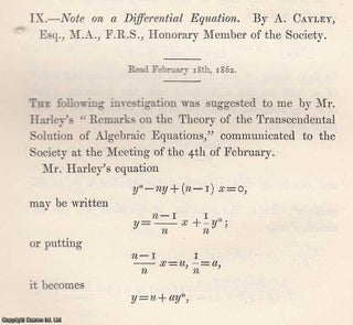 Item #615762 A Differential Equation. An original article from the Memoirs of the Literary and...