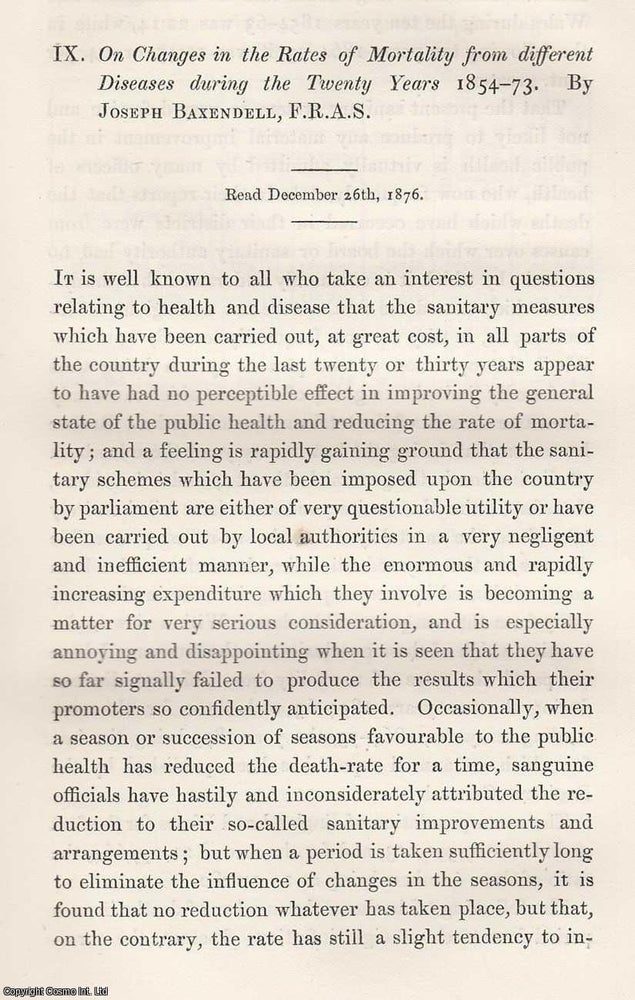 Item #615821 Changes in The Rates of Mortality from different Diseases during The Twenty Years...