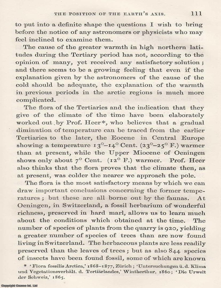 Item #615828 Inquiries Concerning a Change in The Position of The Earth's Axis. An original...