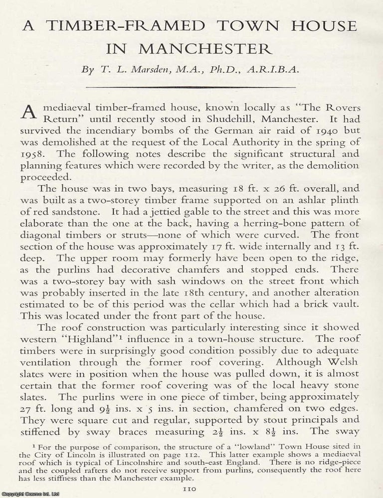 Item #616465 A Timber-Framed Town House in Manchester - The Rovers Return. 5 pages, 2 figures. An...