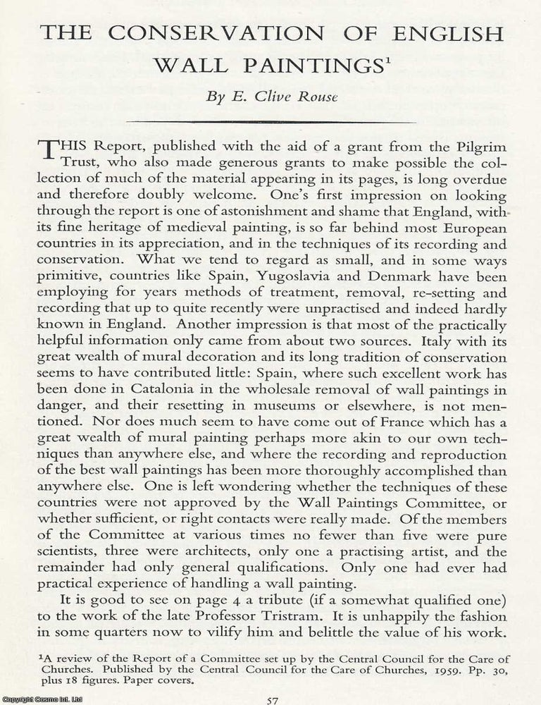 Item #616468 The Conservation of English Wall Paintings. An original article from the...