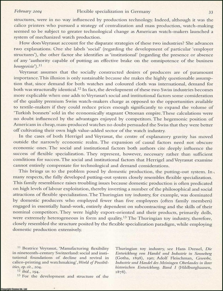 Item #616580 Flexible Specialization and The German Toy Industry, 1870-1914. An original article...