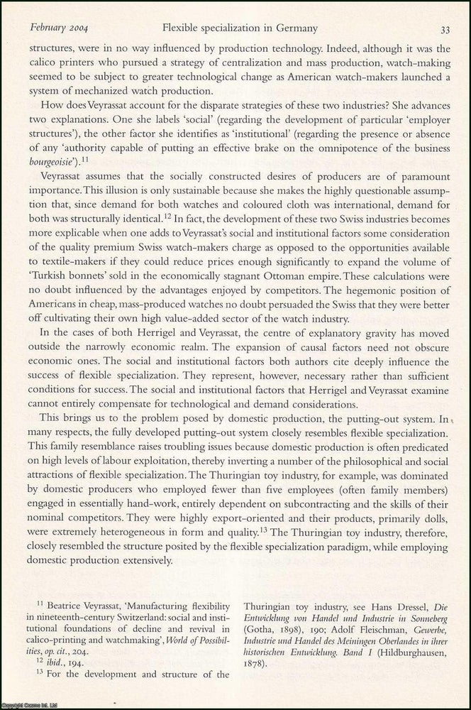 Item #616580 Flexible Specialization and The German Toy Industry, 1870-1914. An original article...
