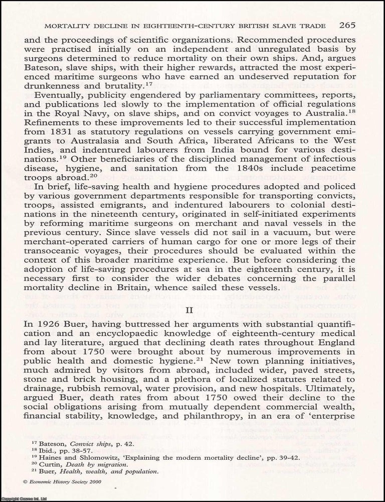 Item #616672 Explaining The Mortality Decline in The Eighteenth Century British Slave Trade. 22...