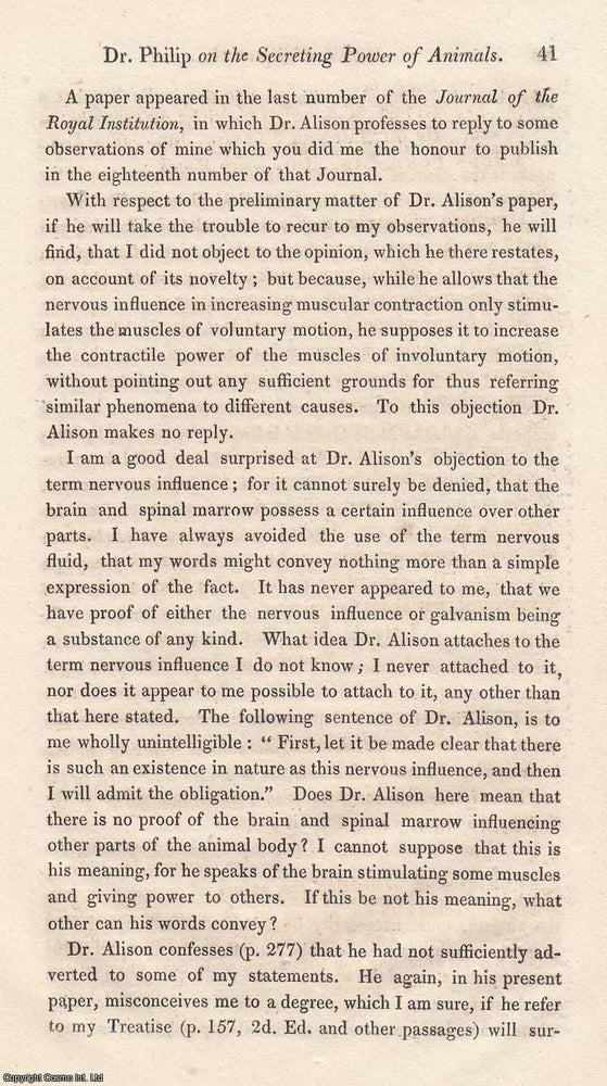 Item #616832 Additional Observations Relating to The Secreting Power of Animals. By A.P.W....