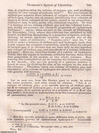 A System of Chemistry, in Four Volumes; By Thomas Thomson. A Review. An uncommon original article from the Journal of Science and the Arts, edited by the Royal Institution of Great Britain, 1821.