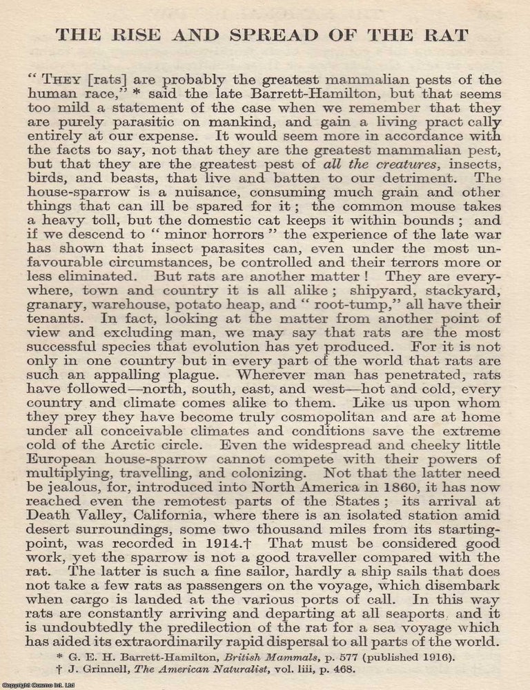 Item #616908 The Rise and Spread of The Rat. By Frances Pitt. An original article from The...