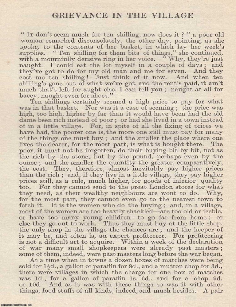 Item #616918 Grievance in The Village. An original article from The National Review, 1920. Edith...