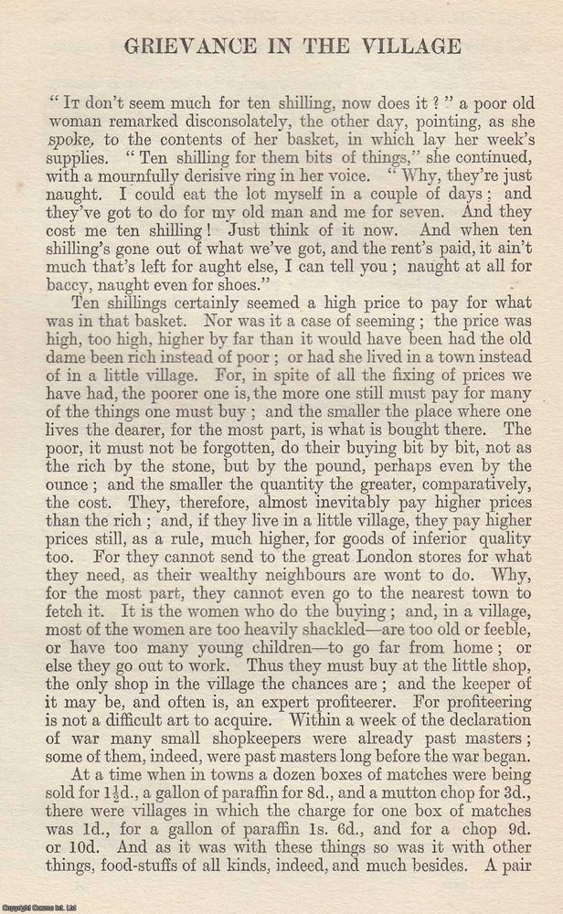 Item #616918 Grievance in The Village. An original article from The National Review, 1920. Edith...