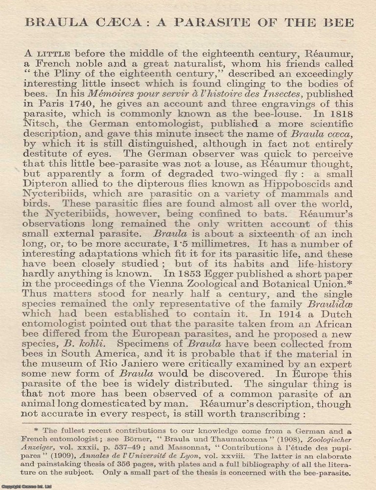 Item #616926 Braula Caeca: A Parasite of The Bee. By Harold Russell. An original article from The...