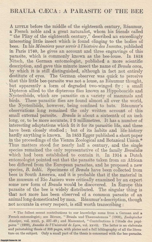 Item #616926 Braula Caeca: A Parasite of The Bee. By Harold Russell. An original article from The...