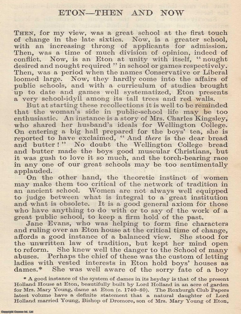 Item #616942 Eton School; Then and Now. By Blanche Warre Cornish. An original article from The...