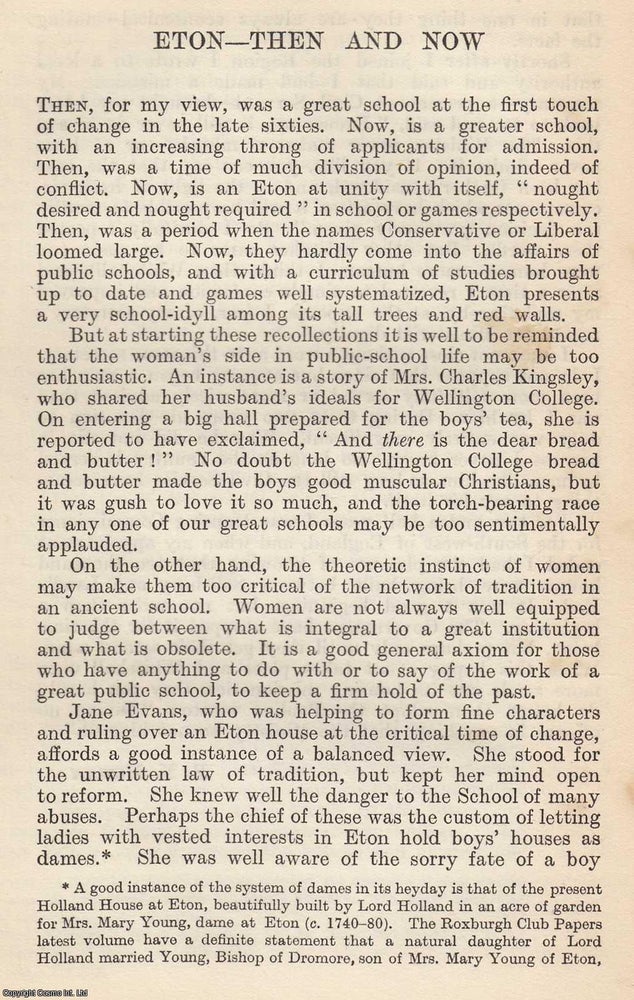Item #616942 Eton School; Then and Now. By Blanche Warre Cornish. An original article from The...