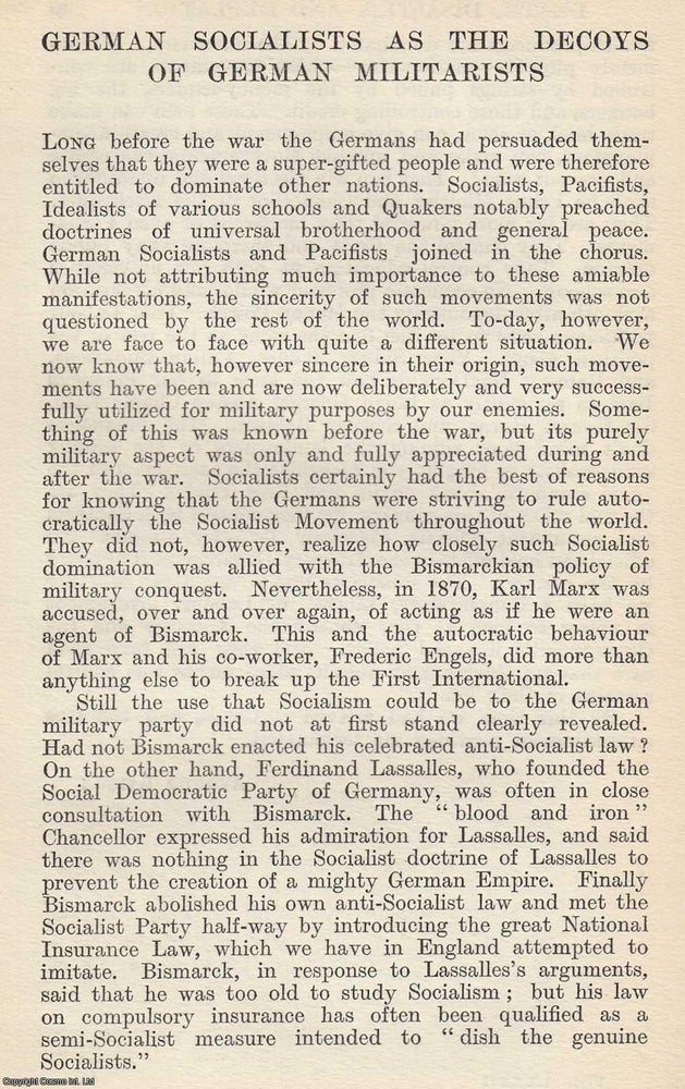 Item #616989 German Socialists as The Decoys of German Militarists. By Adolphe Smith. An original...
