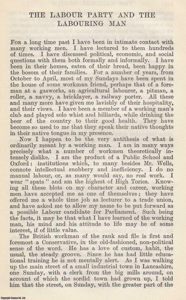 Item #617009 The Labour Party and The Labouring Man. An original article from The National...