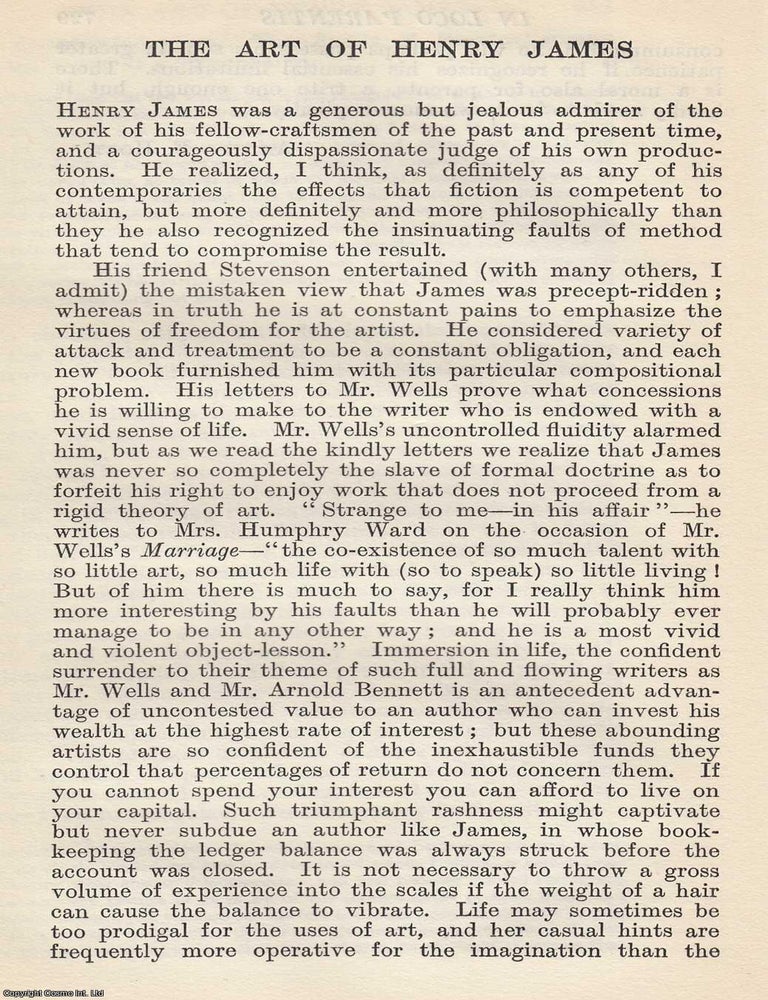 Item #617015 The Art of Henry James. By Pelham Edgar. An original article from The National...