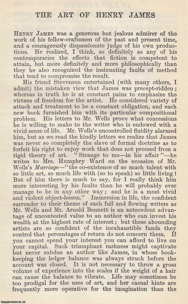 Item #617015 The Art of Henry James. By Pelham Edgar. An original article from The National...