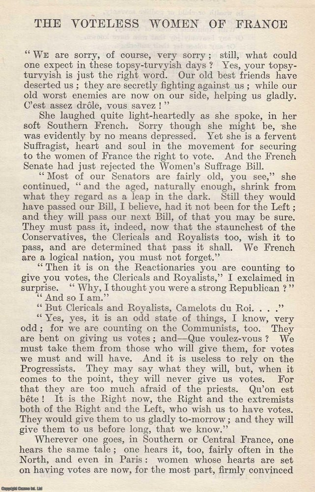 Item #617017 The Voteless Women of France. By Edith Sellers. An original article from The...